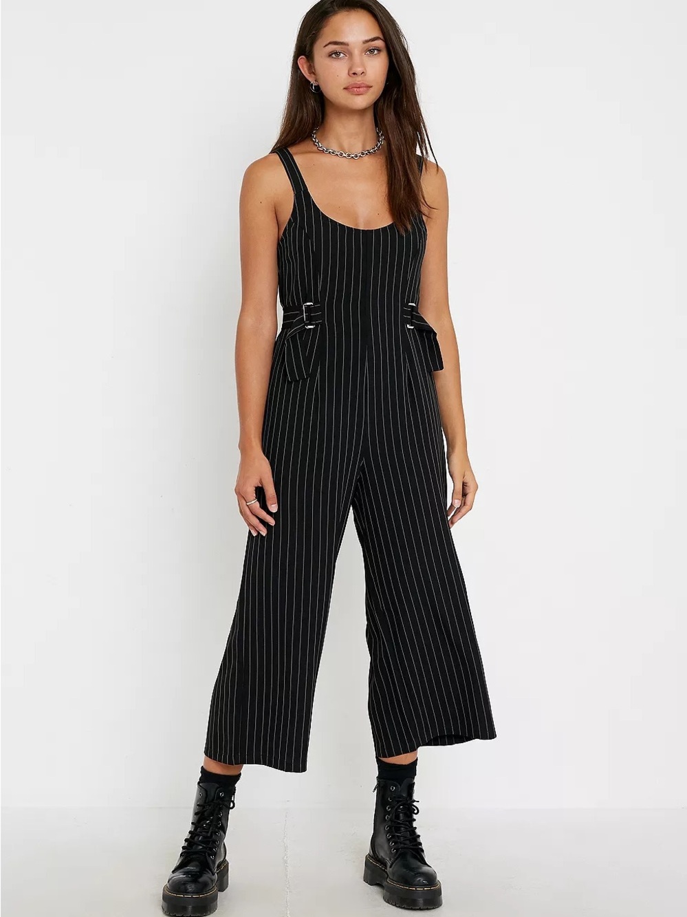 Urban Outfitters Black Pinstripe Scoop-Neck Jumpsuit